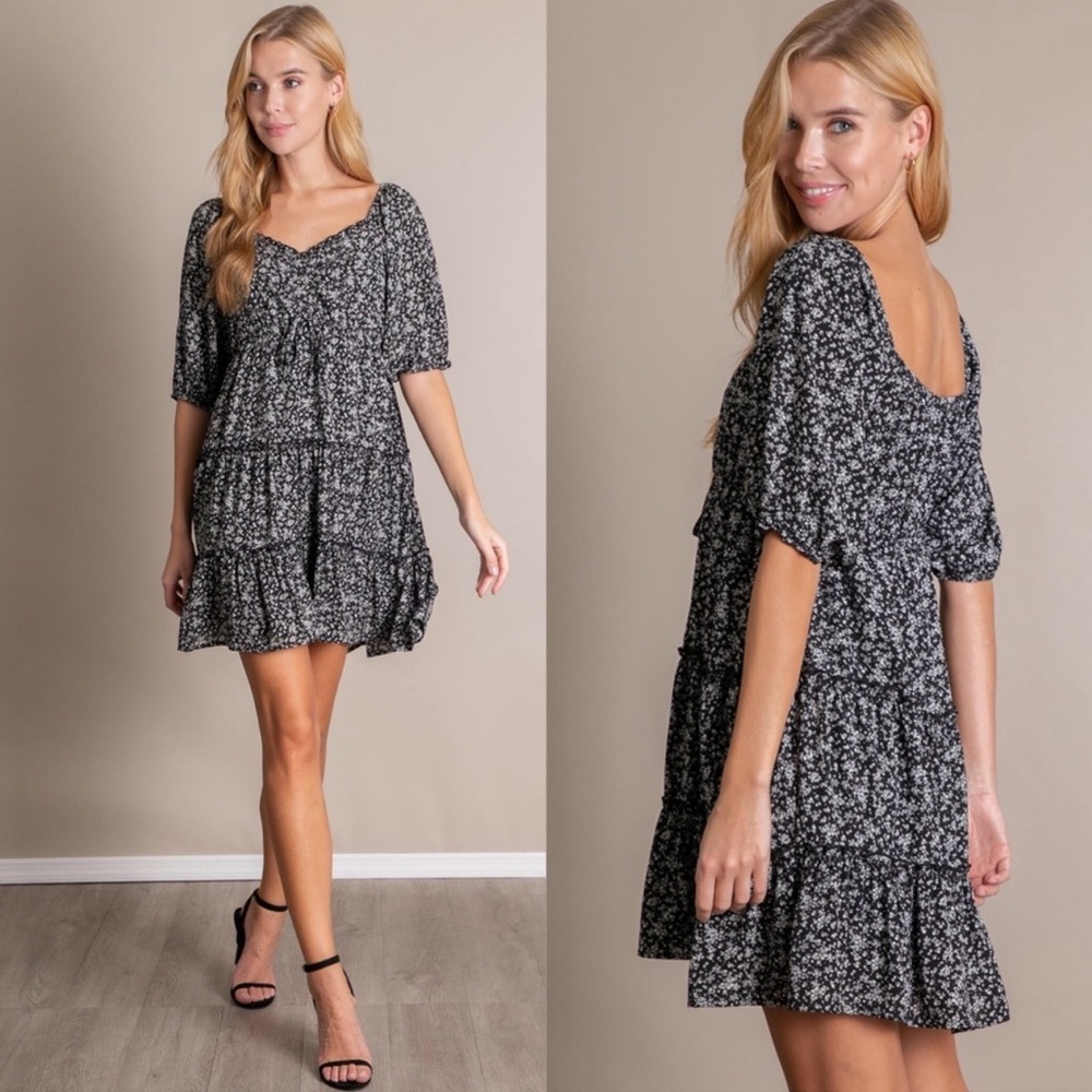 Black Floral Print Dress
